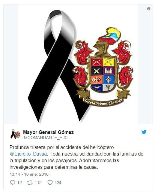 ¡EN COLOMBIA! Confirman la muerte de 10 personas tras caída de helicóptero 