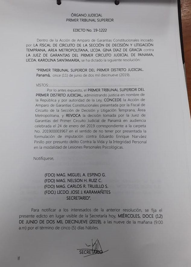 Tribunal ordena revocar decisión en querella presentada por la procuradora