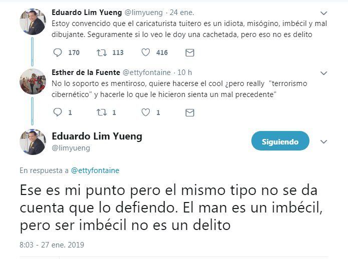 Revulú entre Lim Yueng y caricaturista.Prometen cachetadas y denuncia