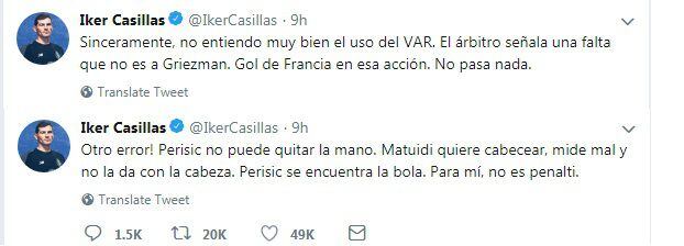 El portero español Íker Casillas criticó el uso del VAR y Luis Suárez lo secundó