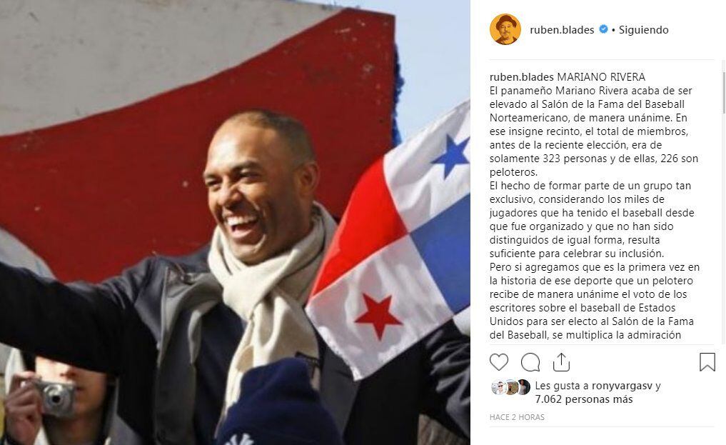 Rubén Blades felicita a Mariano Rivera y enaltece la crianza de sus padres