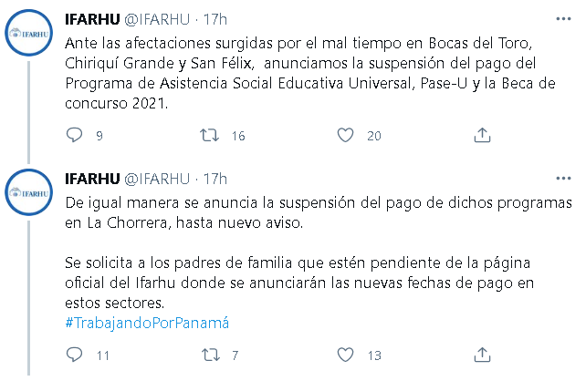 Ifarhu suspende pago de becas en Bocas del Toro, Chiriquí Grande, San Félix y hasta en La Chorrera