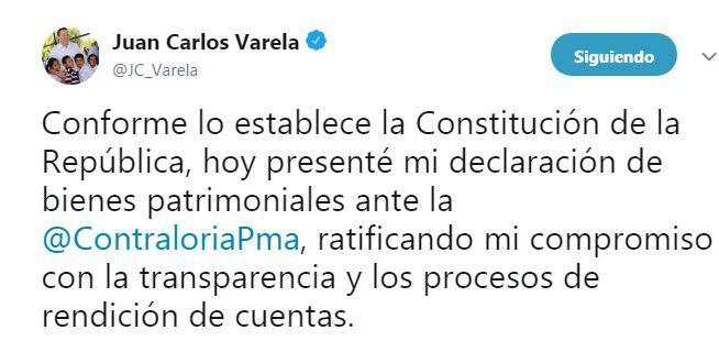 Varela presenta su declaración de bienes