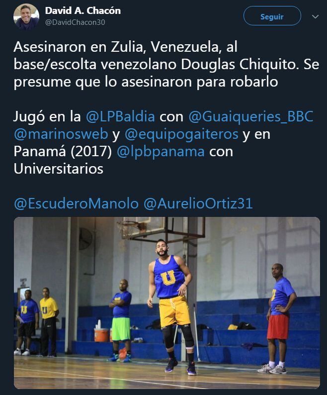 Asesinan en Venezuela a basquetbolista que jugó en Panamá