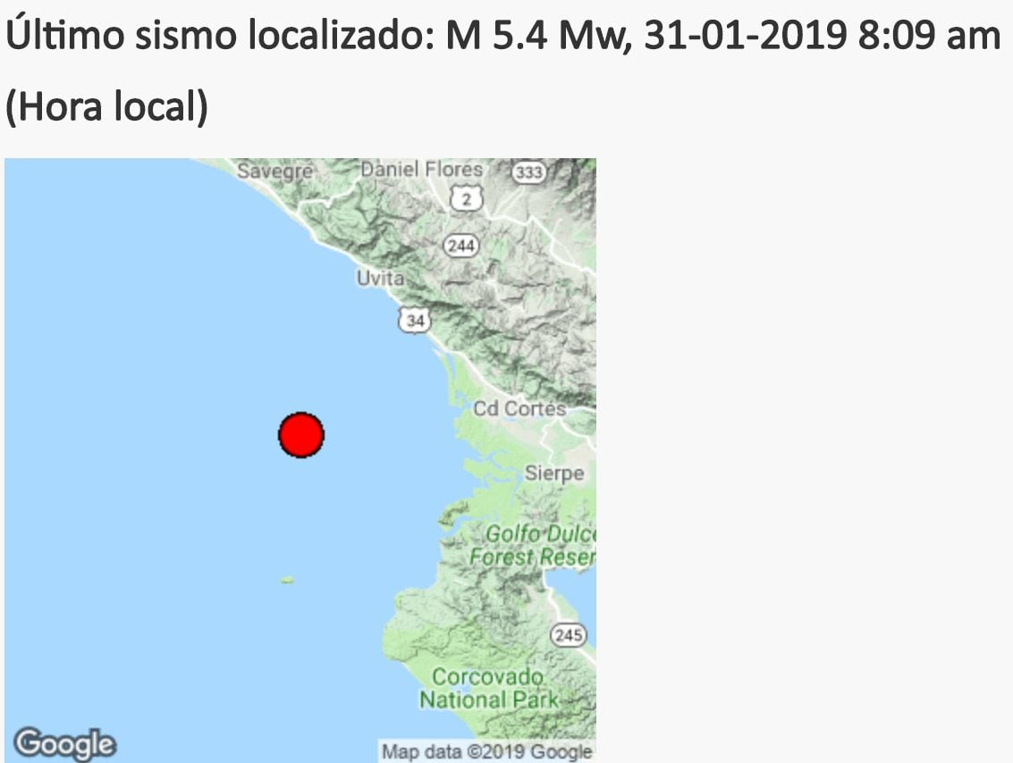 Reportan sismo de 5,4  en  Chiriquí y Bocas del Toro 