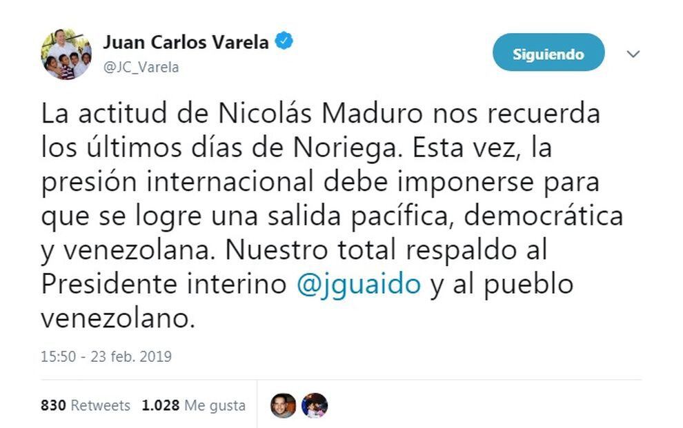 Varela reacciona: 'Actitud de Maduro recuerda últimos días de Noriega'