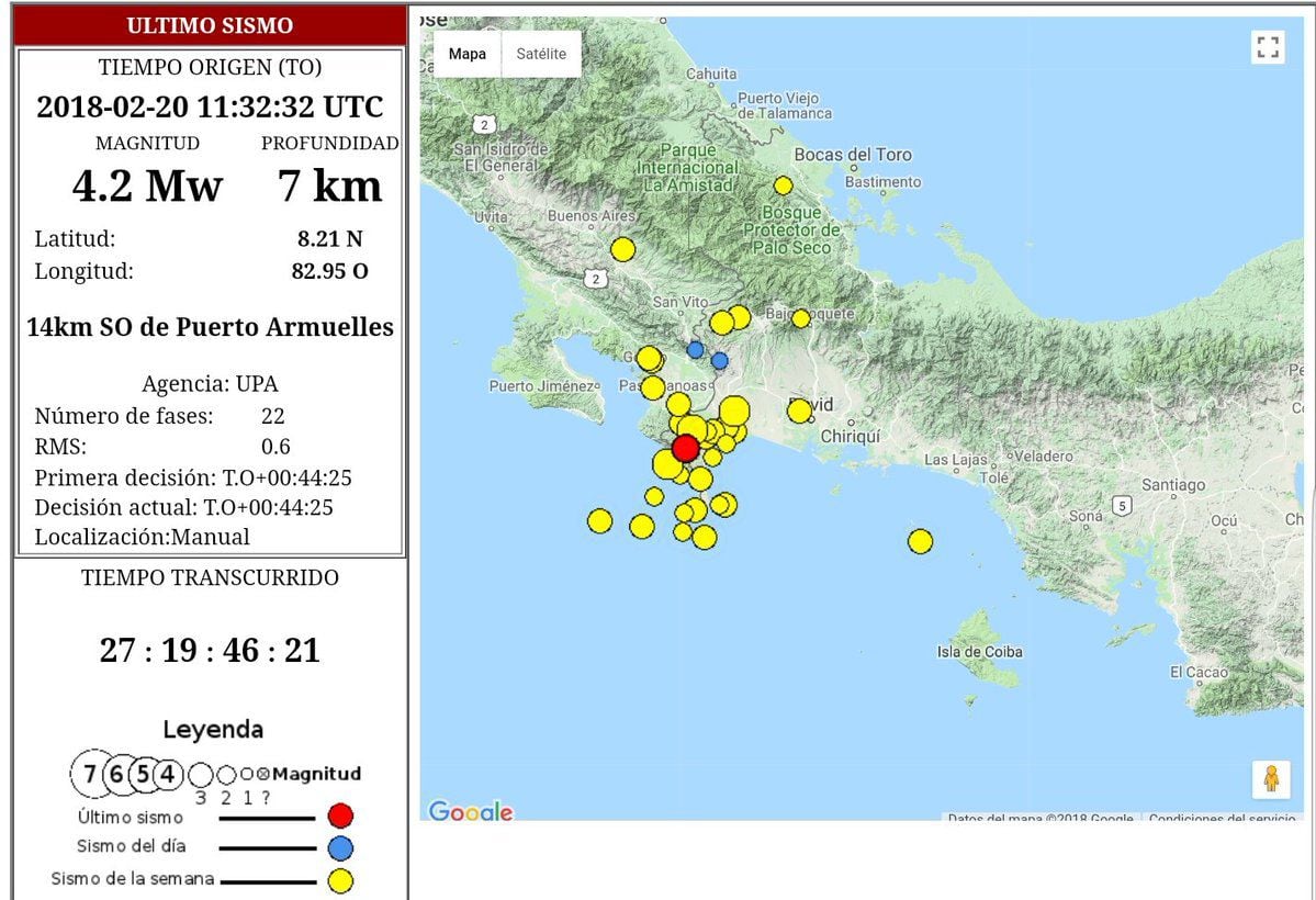 El Instituto de Geociencias reporta segundo sismo  en Puerto Armuelles