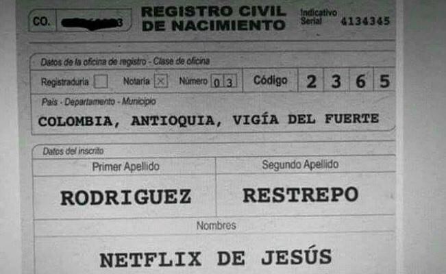  En Colombia padres bautizan a su hijo bajo el nombre de 'Netflix' 