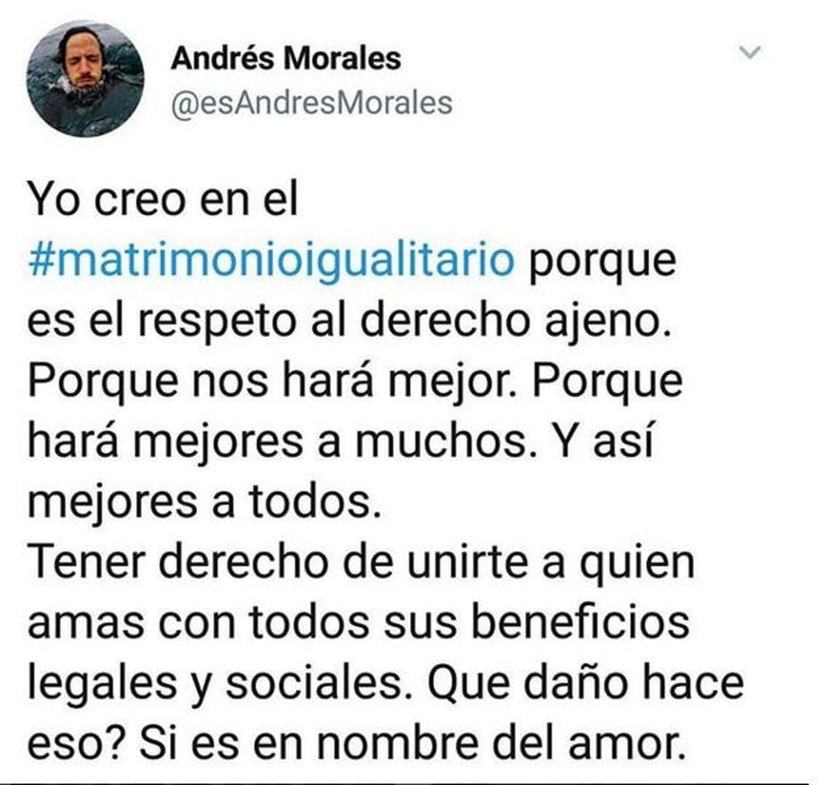 Andrés Morales se muestra a favor del matrimonio gay