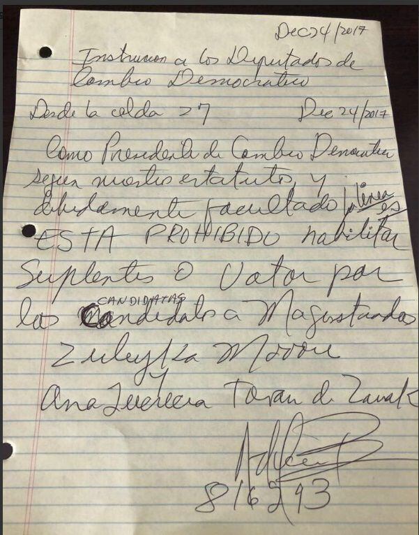 Martinelli manda desde la cárcel explosivas cartas a diputados y copartidarios