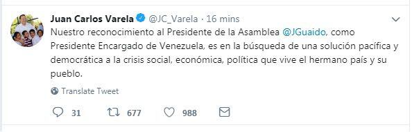 Al fin. El presidente panameño Juan Carlos Varela reconoce gobierno de Guaidó