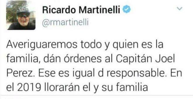 Martinelli se desboca en Twitter con amenazas temerarias y ahora parece recular