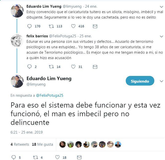 Revulú entre Lim Yueng y caricaturista.Prometen cachetadas y denuncia