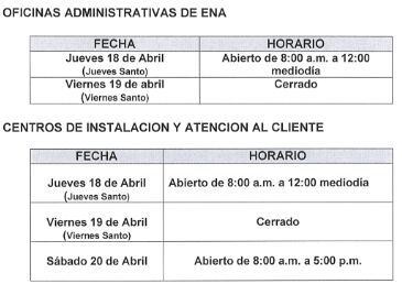 Tome nota. Horarios de las oficinas de ENA durante Semana  Santa