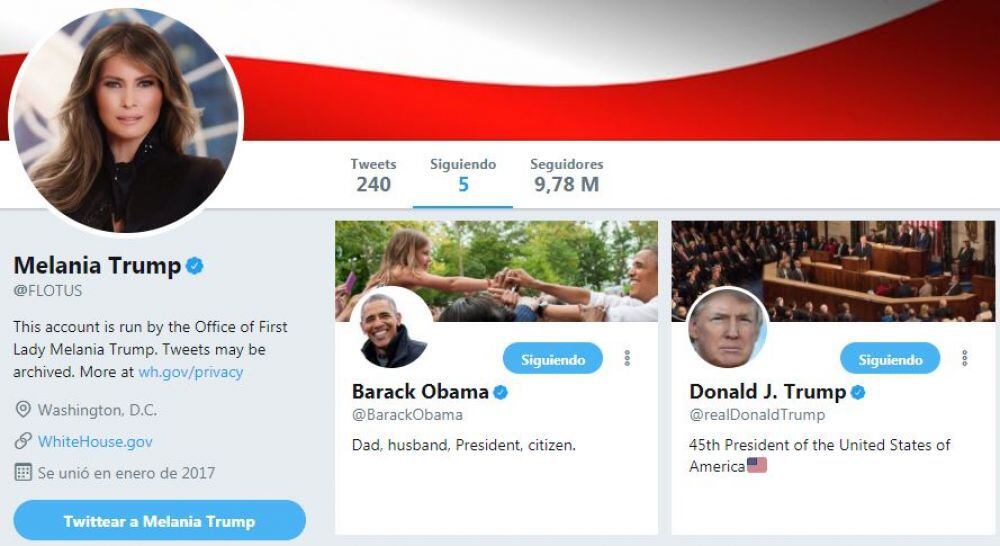 Melania Trump sigue en Twitter al rival de su esposo: Barack Obama 