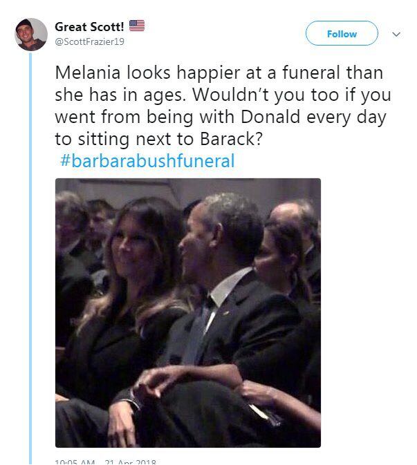 ¡CRITICADA! La imagen de Melania Trump sonreída en el funeral de Bárbara Bush