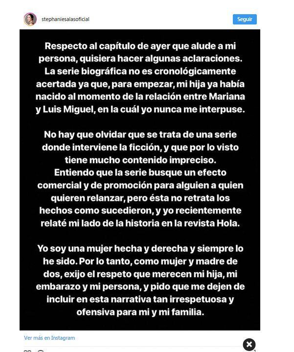 Stephanie Salas está indignada sobre el rol dado en la serie de Luis Miguel