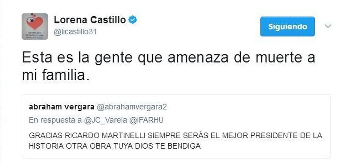 Amenazan de muerte a hijo del presidente Varela  y Lorena Castillo reacciona